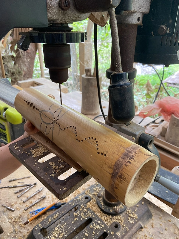 crafting-a-bamboo-lamp-drilling-the-holes